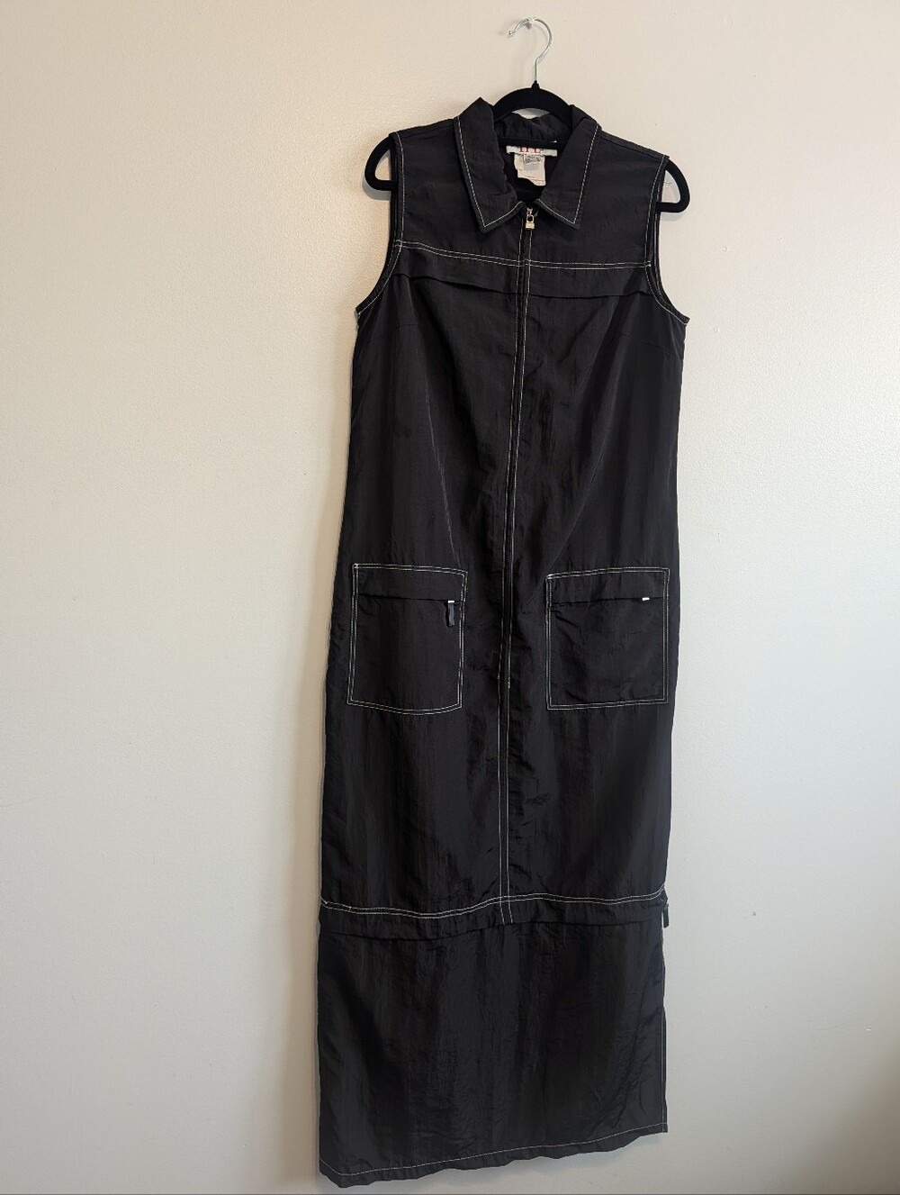 90s Cyberpunk Black Sleeveless Zip-Front Maxi Dress